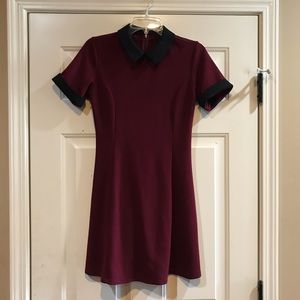 F21 Maroon Contrast Collar Wednesday Dress